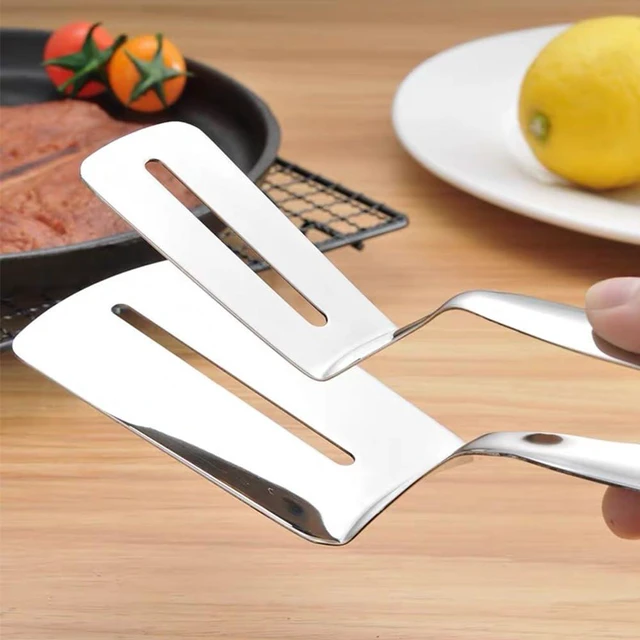 Alt view image 2 of 7 - 1PC Stainless Steel Cooking Tongs - Double Sided Spatula Ideal for Flipping in BBQ, Grilling and Home Cooking - Perfect for Beefsteak, Bread, Hamburger, Pizza, Pies and Fish
