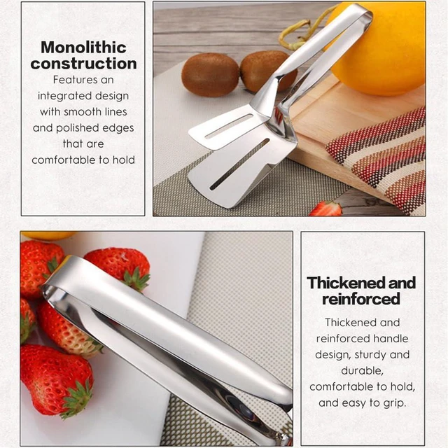 Alt view image 3 of 7 - 1PC Stainless Steel Cooking Tongs - Double Sided Spatula Ideal for Flipping in BBQ, Grilling and Home Cooking - Perfect for Beefsteak, Bread, Hamburger, Pizza, Pies and Fish