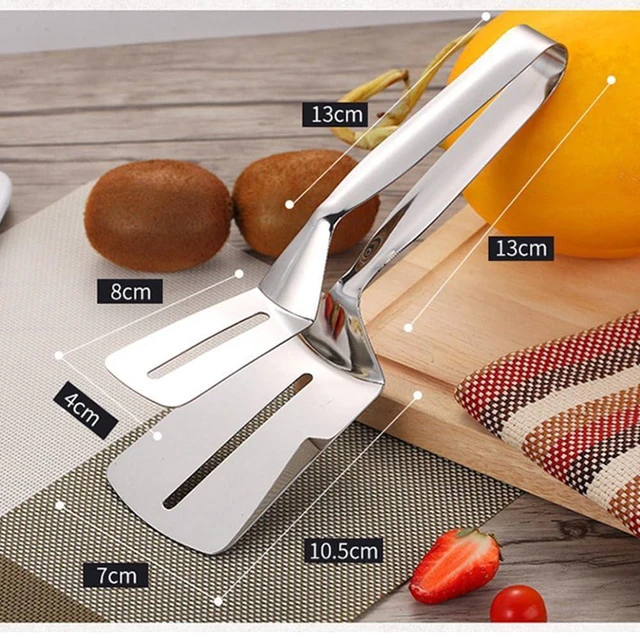 Alt view image 6 of 7 - 1PC Stainless Steel Cooking Tongs - Double Sided Spatula Ideal for Flipping in BBQ, Grilling and Home Cooking - Perfect for Beefsteak, Bread, Hamburger, Pizza, Pies and Fish