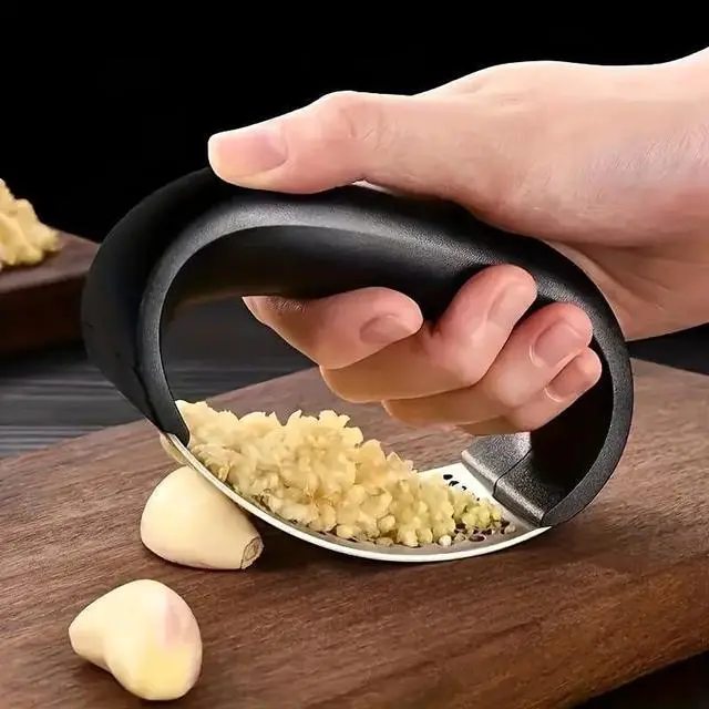 Main image of 1pc, Premium Stainless Steel Garlic Rocker Press - Effortless Crushing, Easy Cleaning, Space-Saving Design for Apartment, College Dorm, and Kitchen Essentials