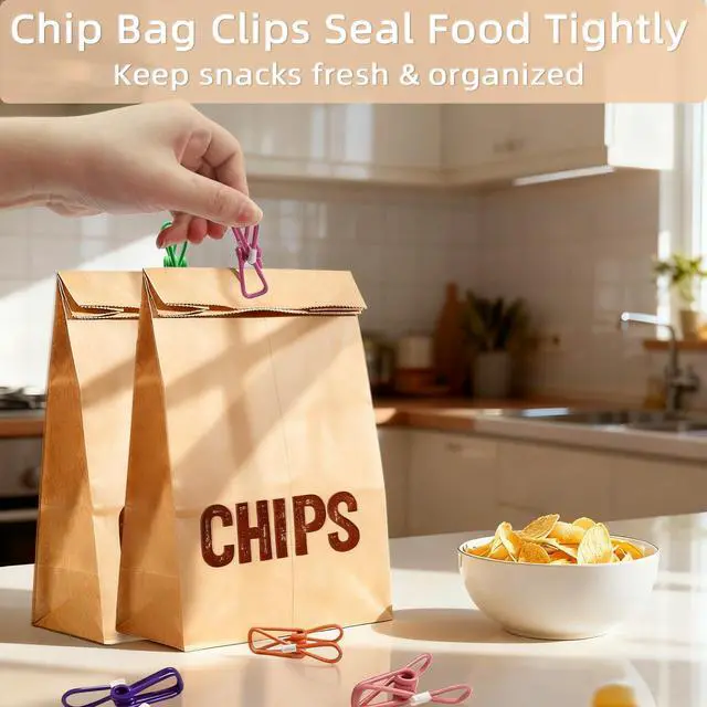 Alt view image 6 of 7 - Chip Clips, 10 Pack Colorful Metal Chip Bag Clips with Rubber Caps PVC-Coated Strong Spring Steel Clip for Food Package, Chips Bag, Snack, Clothes pins, Paper, 5 Random Colors 2.2 Inch