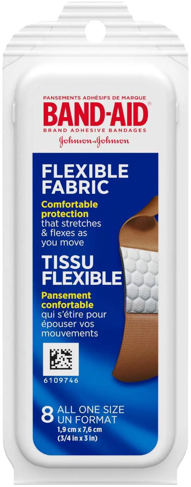 Main image of Flexible Fabric Adhesive Bandages, All One Size, 8 Count | Comfortable Protection, Sterile Wound Care for Minor Cuts, Scrapes & Burns, First Aid Kit Essential, Non-Stick Hurt-Free Pad