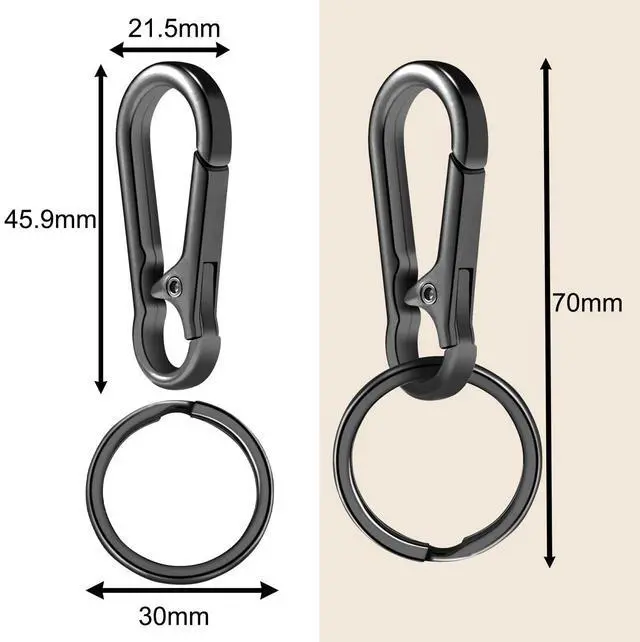 Alt view image 3 of 7 - 2pcs Metal Keychain Rings, Sturdy Key Chain Ring Carabiner Clip, Key Holder Organizer for Purse Charms Hook, Paracord Keychain Lanyard, Men and Women Home Car Keyrings (Black)