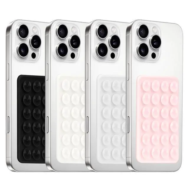 Main image of 4Pack Silicone Suction Phone Case Mount, Silicon Adhesive Smartphones Stand Sticky, Hands-Free Phone Accessories Holder for Selfies and Videos (Black & White & Translucent & Light Pink)