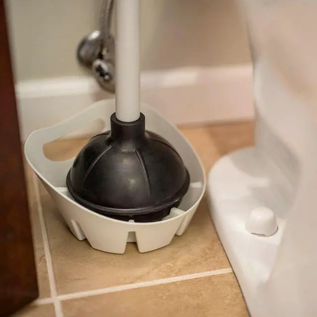 Alt view image 4 of 7 - Plunger Holder Drip Tray, 7.5 in., White | Fits Nearly All Toilet and Sink Plungers, Easy-Grip Handle, Keeps Floors Clean and Sanitary, Toilet Plunger Storage