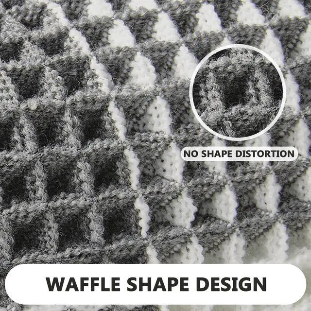 Alt view image 3 of 7 - Checkered Waffle Bath Mat, Super Absorbent Boho Farmhouse Bathroom Rugs Non Slip Washable, Ultra Soft Bath Rugs Mats with Tassels for Bathroom Floor, Grey White, 18"x30"