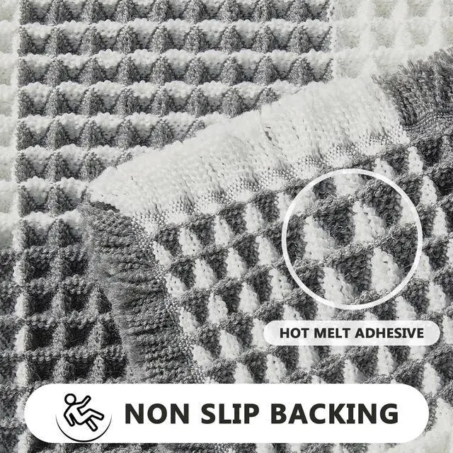 Alt view image 4 of 7 - Checkered Waffle Bath Mat, Super Absorbent Boho Farmhouse Bathroom Rugs Non Slip Washable, Ultra Soft Bath Rugs Mats with Tassels for Bathroom Floor, Grey White, 18"x30"