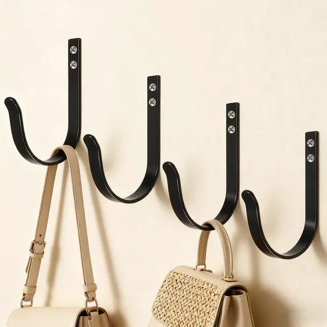 Main image of Heavy Duty Metal Wall Hooks 22LB, 4 Pcs Black Large Coat Hooks Wall Mount | Large Size, Rustproof Finish, Hanging Towels, Backpack, Clothes, for Bathrooms, Closet, Door, Mudroom, Outdoor
