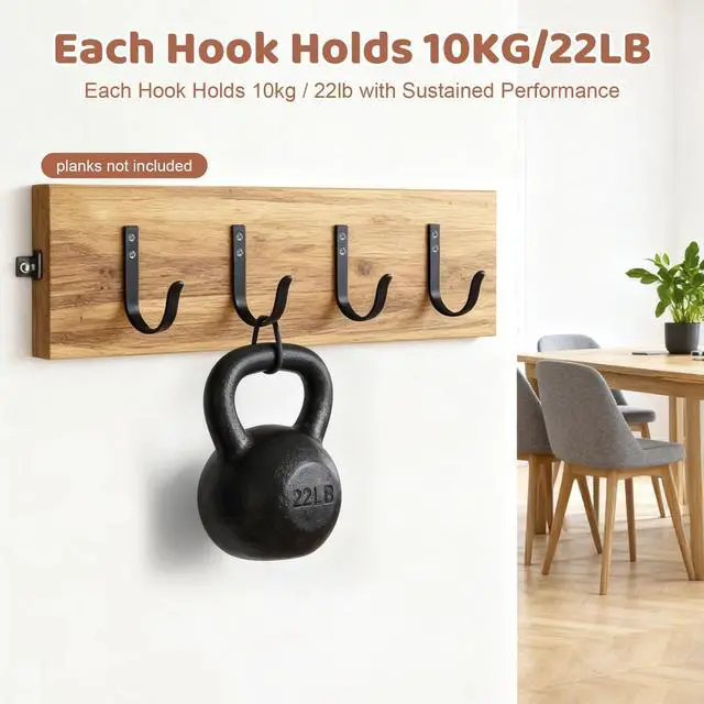 Alt view image 7 of 7 - Heavy Duty Metal Wall Hooks 22LB, 4 Pcs Black Large Coat Hooks Wall Mount | Large Size, Rustproof Finish, Hanging Towels, Backpack, Clothes, for Bathrooms, Closet, Door, Mudroom, Outdoor