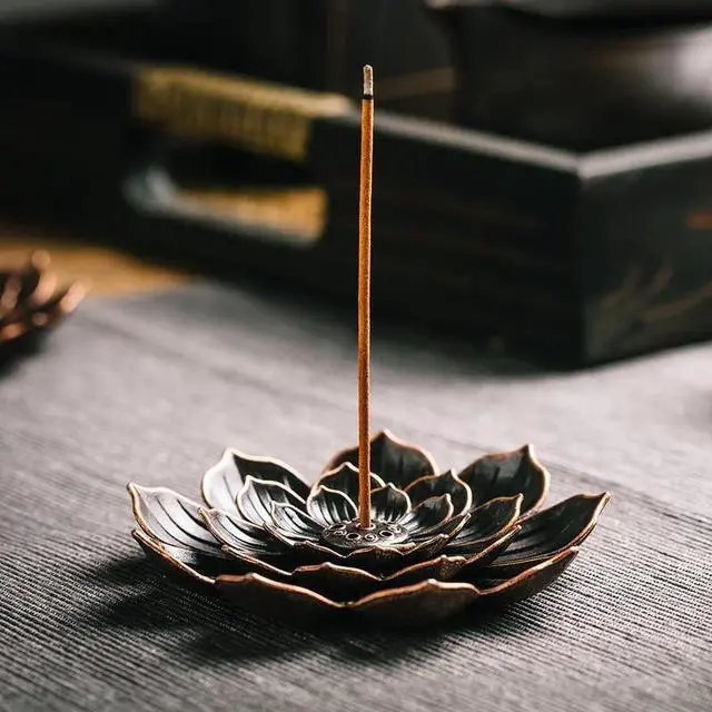 Alt view image 3 of 7 - Incense Burner, Incense Holder for Sticks, Brass Lotus Incense Stick Holder and Detachable Ash Catcher