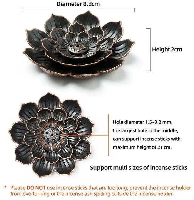 Alt view image 2 of 7 - Incense Burner, Incense Holder for Sticks, Brass Lotus Incense Stick Holder and Detachable Ash Catcher