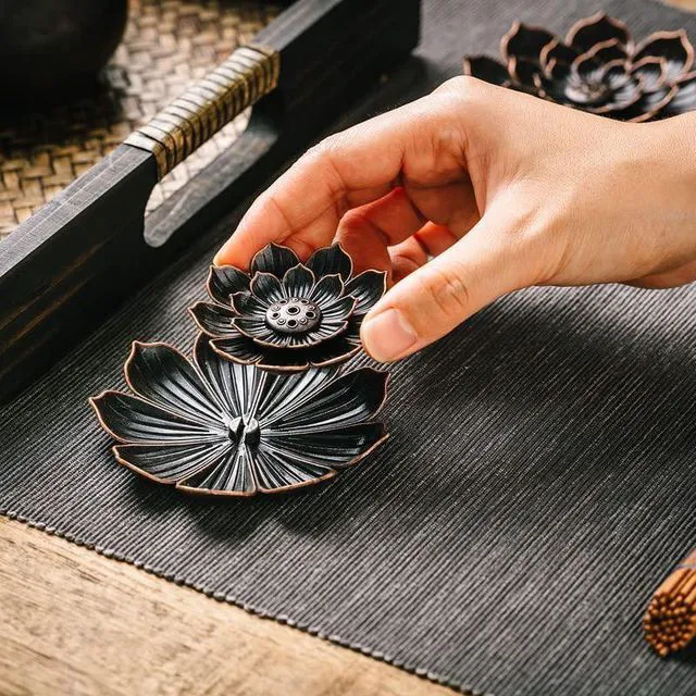 Alt view image 4 of 7 - Incense Burner, Incense Holder for Sticks, Brass Lotus Incense Stick Holder and Detachable Ash Catcher