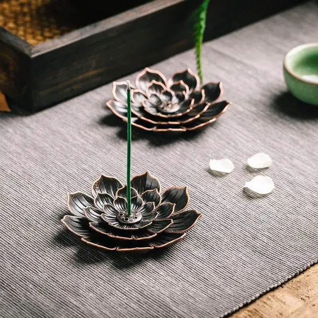 Alt view image 5 of 7 - Incense Burner, Incense Holder for Sticks, Brass Lotus Incense Stick Holder and Detachable Ash Catcher