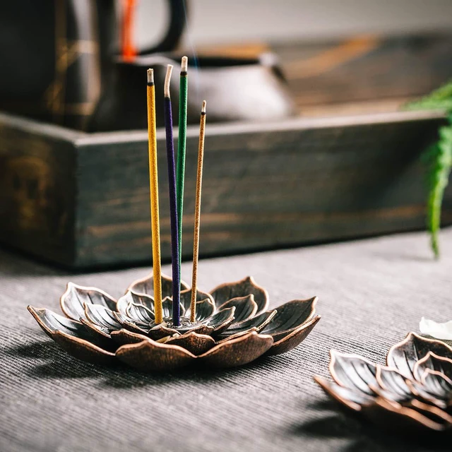 Alt view image 6 of 7 - Incense Burner, Incense Holder for Sticks, Brass Lotus Incense Stick Holder and Detachable Ash Catcher