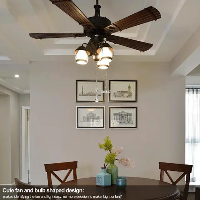 Alt view image 4 of 7 - Ceiling Fan Pull Chain Ornaments, 13.6 Inches Fan Pulls Extension Chains Set, Decorative Metal Light Bulb and Fan Cord, Ultra Long 3mm Diameter Beaded Ball Pull Chains for Lamp