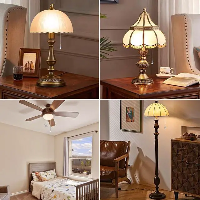 Alt view image 5 of 7 - Ceiling Fan Pull Chain Ornaments, 13.6 Inches Fan Pulls Extension Chains Set, Decorative Metal Light Bulb and Fan Cord, Ultra Long 3mm Diameter Beaded Ball Pull Chains for Lamp
