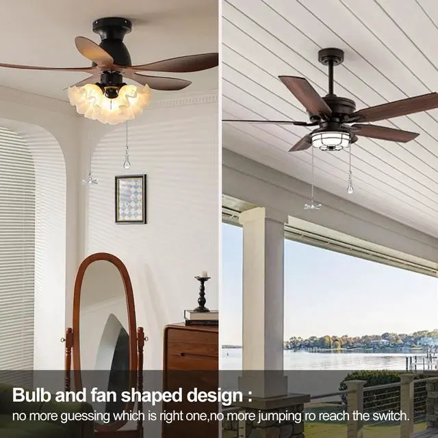 Alt view image 7 of 7 - Ceiling Fan Pull Chain Ornaments, 13.6 Inches Fan Pulls Extension Chains Set, Decorative Metal Light Bulb and Fan Cord, Ultra Long 3mm Diameter Beaded Ball Pull Chains for Lamp