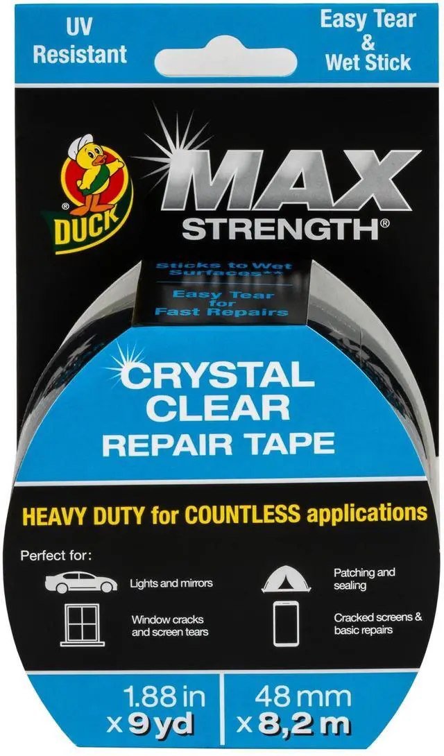 Alt view image 9 of 14 - Duck Max Strength Crystal Clear 1.88 in. x 9 yd. Repair Tape