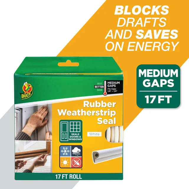 Main image of Duck Brand Heavy-Duty Rubber .38" x .25" x 17' Medium Gap Weatherstrip Seal White