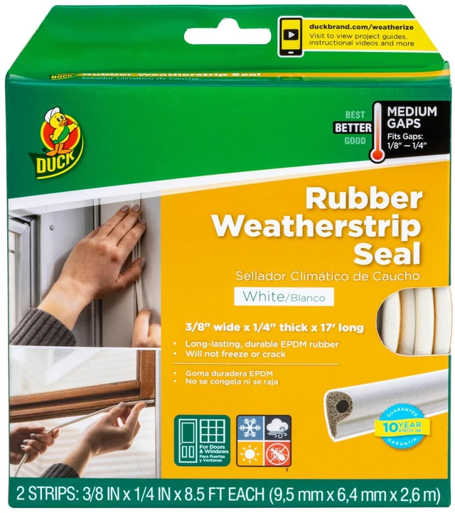 Alt view image 2 of 7 - Duck Brand Heavy-Duty Rubber .38" x .25" x 17' Medium Gap Weatherstrip Seal White