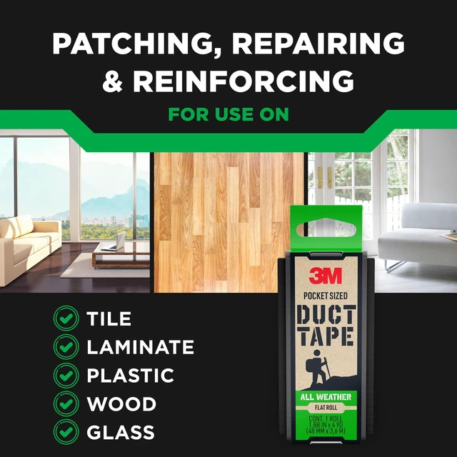 Alt view image 3 of 7 - 3M Pocket Sized Duct Tape, All Weather, Flat Roll 1.88 in x 4 yd, 1 Pack