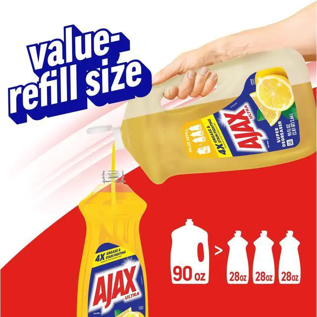Alt view image 4 of 7 - Ajax Ultra Liquid Dish Soap, Super Degreaser, Mess-Free, Easy-Flip Cap, Lemon Scent, 90 fl oz