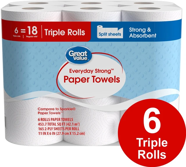 Alt view image 7 of 7 - Great Value Everyday Strong Paper Towels, 6 Triple Rolls, Split Sheets