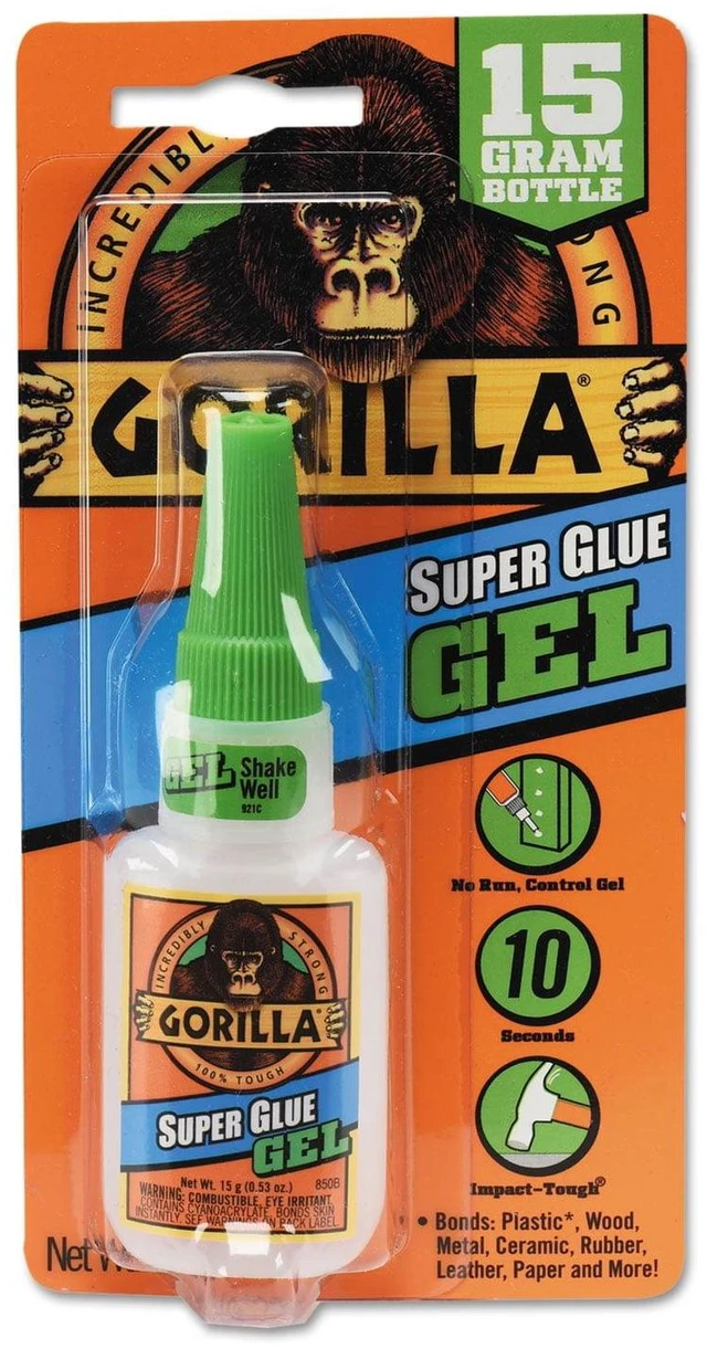 Alt view image 14 of 14 - Gorilla Super Glue Gel,15g AllPurpose NoRun Thick Gel Adhesive,FastSetting ImpactTough Super Glue With AntiClog Cap,Repairs Plastic,Wood,Metal,Ceramic,Rubber & Leather
