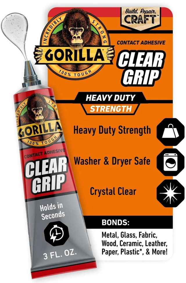 Main image of Gorilla Clear Grip Contact Adhesive, 3 Ounce (88mL), Assembled Product Weight 3 Ounces, 24 hours Dry Time