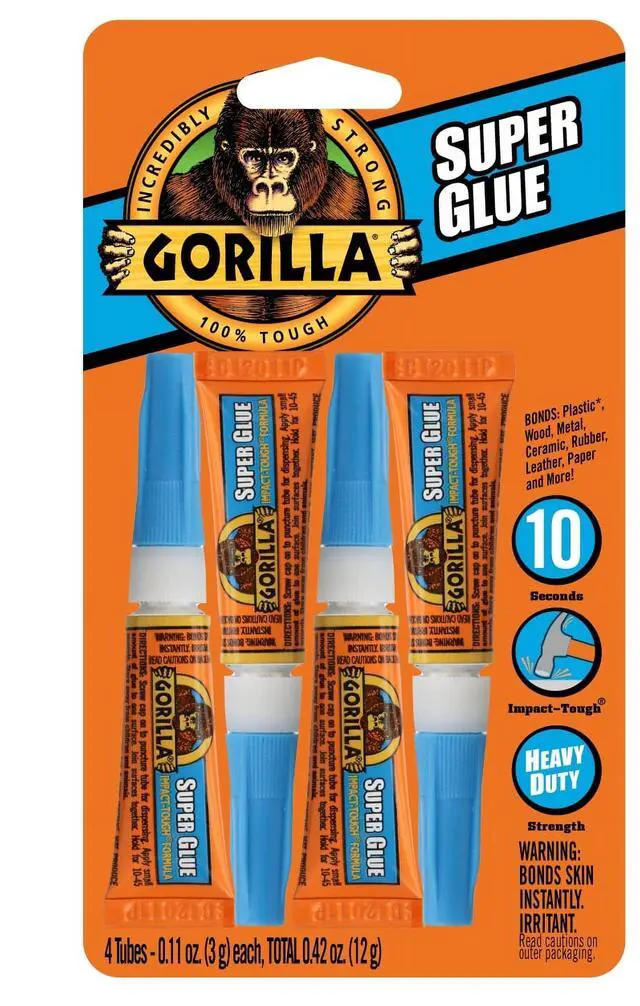 Main image of Gorilla Super Glue, Clear Glue, Four 3 Gram Tubes - All Purpose and Fast Setting for Projects and Repairs