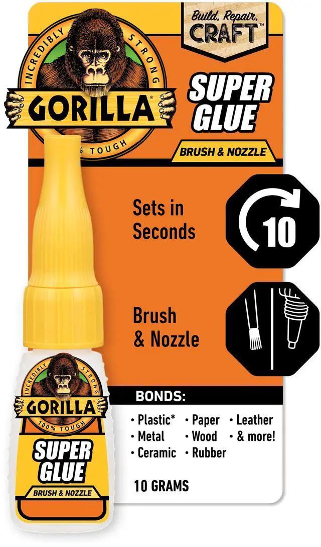 Main image of Gorilla Clear Super Glue Brush & Nozzle, 10 Gram Bottle