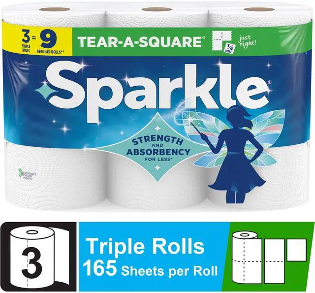 Main image of Sparkle Tear-A-Square Paper Towels, 3 Triple Rolls, 165 Sheets per Roll
