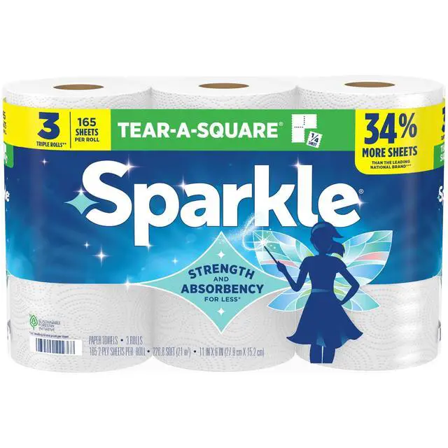 Alt view image 2 of 7 - Sparkle Tear-A-Square Paper Towels, 3 Triple Rolls, 165 Sheets per Roll