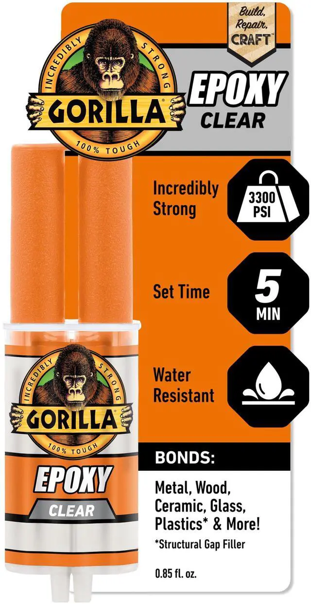 Main image of Gorilla Glue Clear Epoxy Syringe, 0.85 Fluid Ounce, Clear Finish