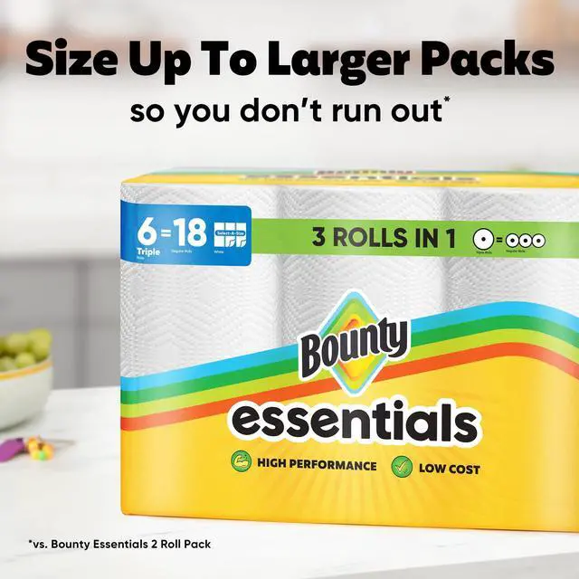 Alt view image 13 of 13 - Bounty Essentials Paper Towels Select-A-Size, 2 Triple Rolls, White, 162 Sheets Per Roll