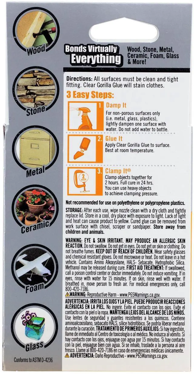 Alt view image 10 of 14 - Gorilla Glue Clear Liquid Polyurethane Glue 1.75 Ounce Bottle, full cure in 24 hours