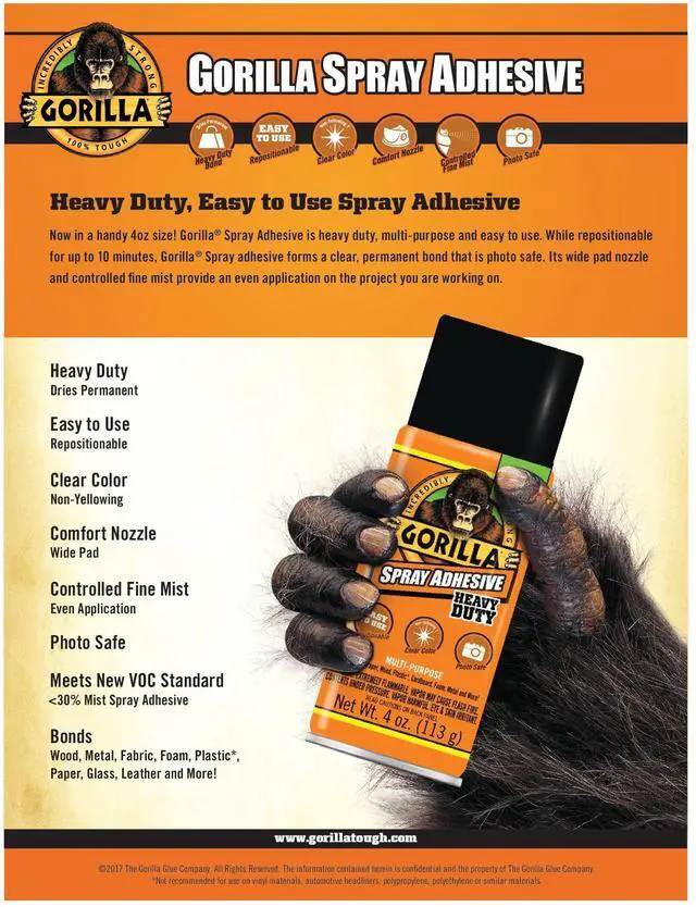 Alt view image 12 of 12 - Heavy Duty, Clear Spray Adhesive, 4 Ounce Can
