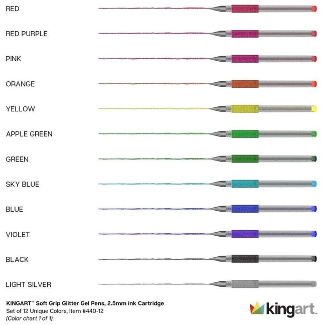 Alt view image 5 of 6 - KINGART Glitter Gel Pens Set, 12 Colors, 2.5mm, Soft Grip, for Adult Coloring, Art & Fine Lines