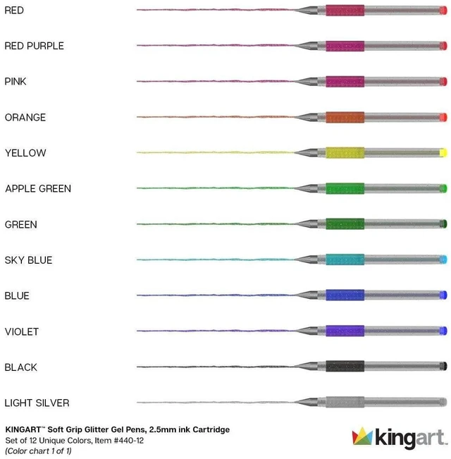 Alt view image 6 of 6 - KINGART Glitter Gel Pens Set, 12 Colors, 2.5mm, Soft Grip, for Adult Coloring, Art & Fine Lines