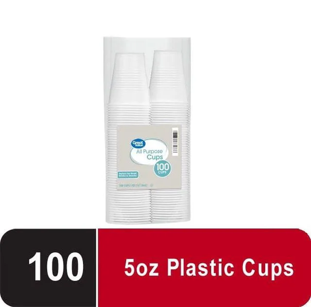 Main image of Disposable Plastic Cups, 5oz, 100 Count, Clear, Great Value