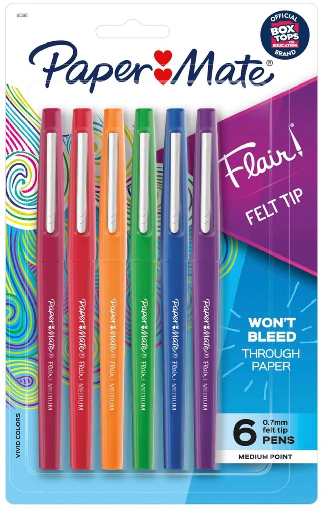 Main image of Paper Mate Flair Felt Tip Pens, Medium Point 0.7mm, #1 Teacher Choice, Assorted Colors, 6 Count