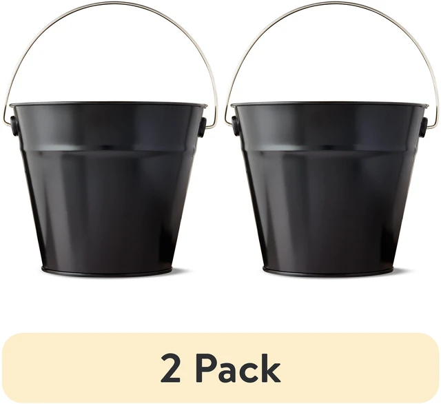 Main image of 2 Pack Black Tin Pail with Handle, 5 Inch, Way To Celebrate Party Favors
