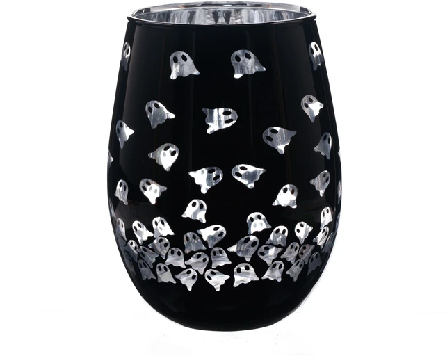 Main image of Way to Celebrate Stemless Wine Glass, Two-Tone Black Ghost Design, 17.5oz