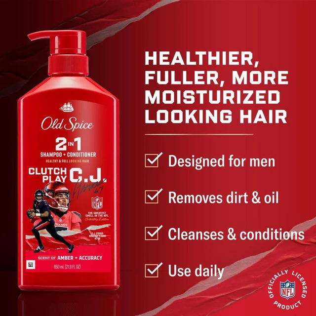Alt view image 2 of 4 - Old Spice Clutch Play C.J. 2-in-1 Shampoo & Conditioner for Men, Old Spice x NFL, Healthy & Full Looking Hair, 21.9fl oz