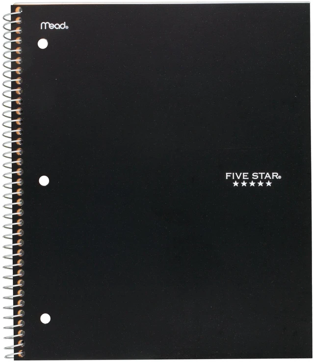 Main image of Five Star Spiral Notebook Plus Study App 1 Subject College Ruled 8 12 x 11 Black