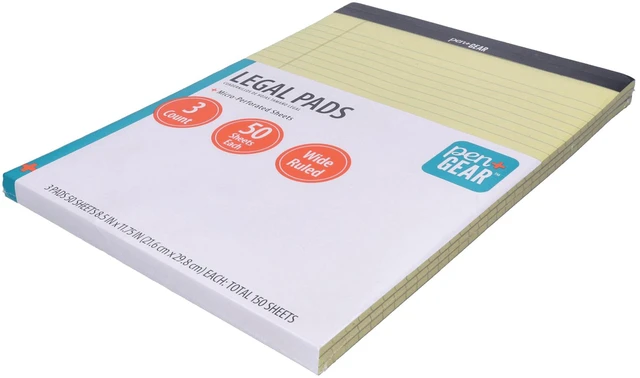 Alt view image 4 of 6 - Pen+Gear Wide Ruled Legal Pads, 8.5" x 11.75", 50 Sheets Each, 3-Pack, Canary