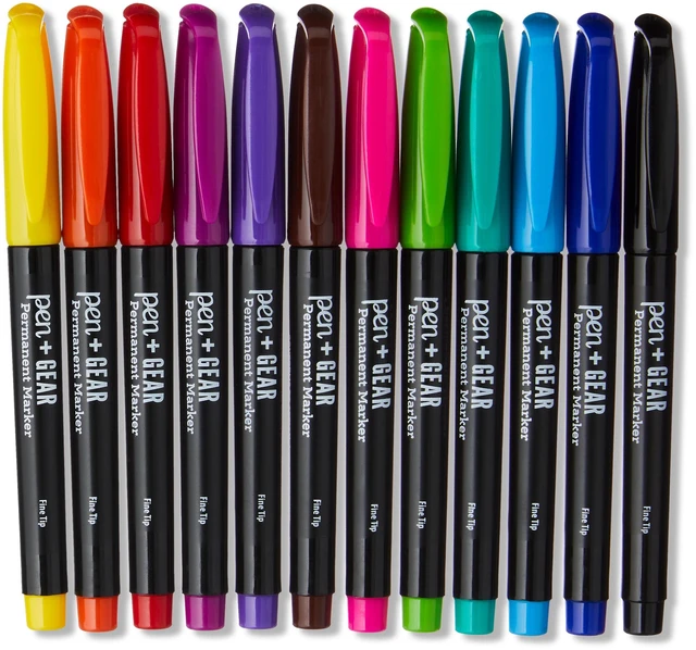 Alt view image 5 of 6 - Pen+Gear Permanent Markers, Fine Tip, Assorted Colors, 12 Count