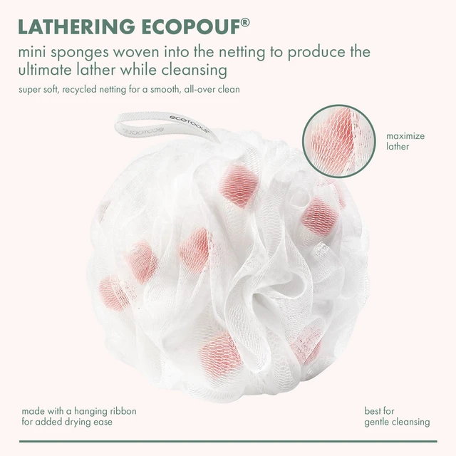 Alt view image 3 of 5 - EcoTools Lathering Bath Pouf, White & Pink, 1 Count