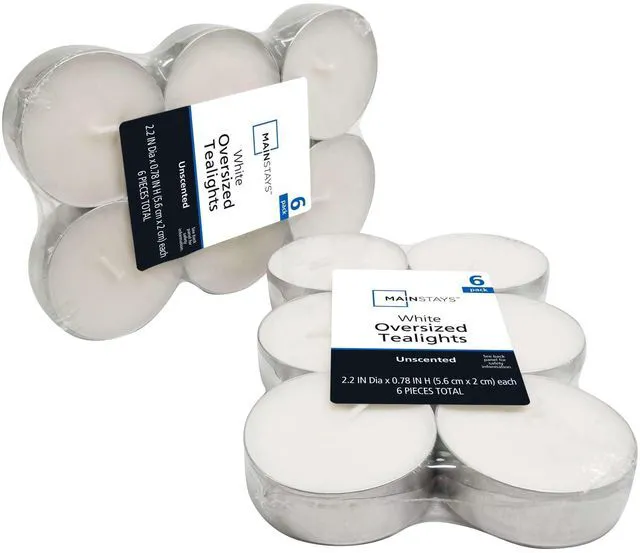 Main image of Mainstays Oversized Unscented White Tealight Candles, Indoor/Outdoor, 6 Count