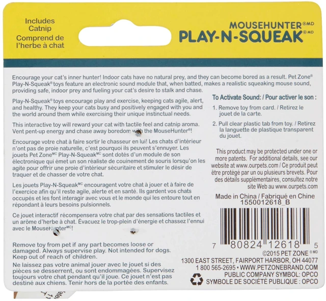 Alt view image 3 of 6 - Pet Zone Play-N-Squeak Mouse Hunter Cat Toy for Cats and Kittens
